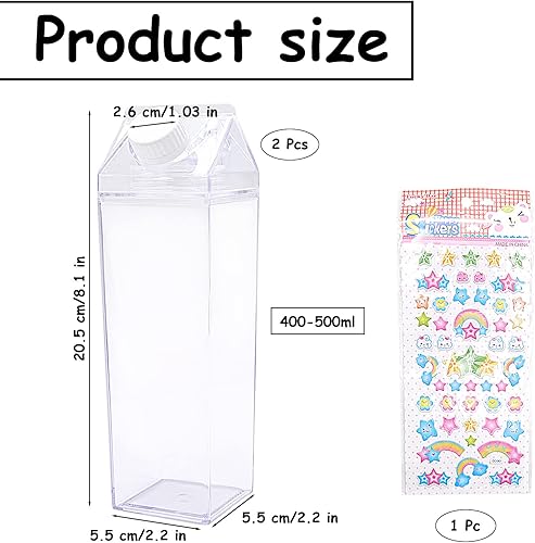 Klsoale Bouteille de Lait Transparent Bouteilles,Bouteille De Jus D'Eau éTanche,Bouteille De Lait Avec Autocollants DéCoratifs-500 ML - Nail Gallerys