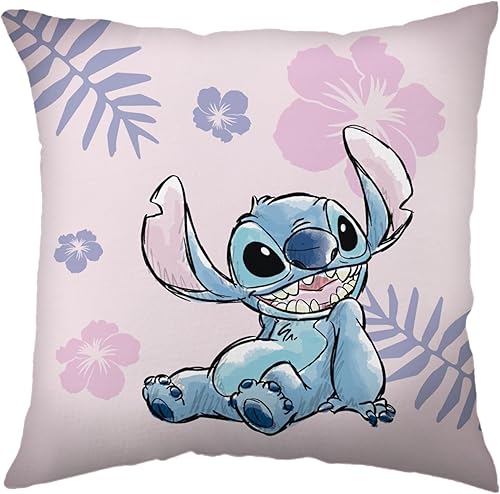 Stitch Coussin décoratif pour enfant 35 x 35 cm avec rembourrage en polaire douillet et taie d'oreiller en polyester doux. Impression recto-verso. Coussin douillet, cadeau Lilo et Stitch. - Nail Gallerys
