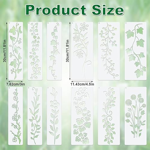 Hebterrka Lot de 12 pochoirs réutilisables en forme de feuilles de vigne pour le printemps, les projets de bricolage, les projets de peinture sur bois, murs, toile, meubles - Nail Gallerys
