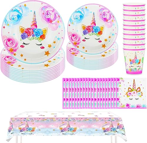 Hmfmdy Wednesday - Lot de 51 vaisselle de fête d'anniversaire - Avec assiettes en carton, gobelets, serviettes, nappe, anniversaire d'enfant - Fournitures de vaisselle pour 10 invités - Nail Gallerys