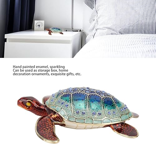 Boîte à Bijoux Faite à la Main en Forme D'émail avec Strass, Boîte à Bijoux en Bois, Espace de Rangement, Antirouille, Couleur Vive, Tortues de Mer Brillantes, Ornement pour Décoration D'intérieur, - Nail Gallerys