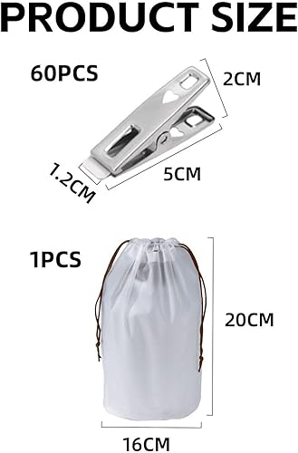 ZGDEIWGF Pinces À Linge 60 Pièces, 1 Sac De Rangement, Pinces À Linge À Ressort en Acier Inoxydable, Pinces À Linge Coupe-Vent Et Antidérapantes, Pinces À Couette en Métal, Pinces À Linge Solides - Nail Gallerys