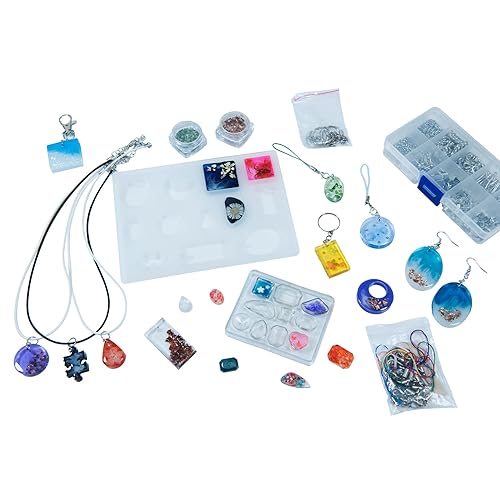 Lampe à résine UV incluse - 8 pièces Mise à niveau de 30 ml Cure rapide en une minute ! Résine activée par résine époxy cristalline de type dur + 4 moules + 15 pigments de couleur - Nail Gallerys