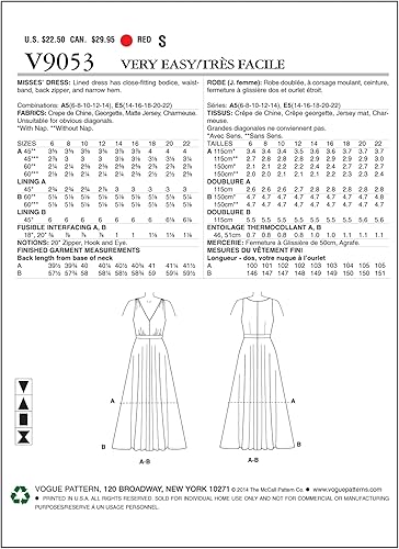 Vogue Patterns 9053, Robe pour Femme, Tailles, Jersey, Multicolore, A5 (34-36-38-40-42) - Nail Gallerys