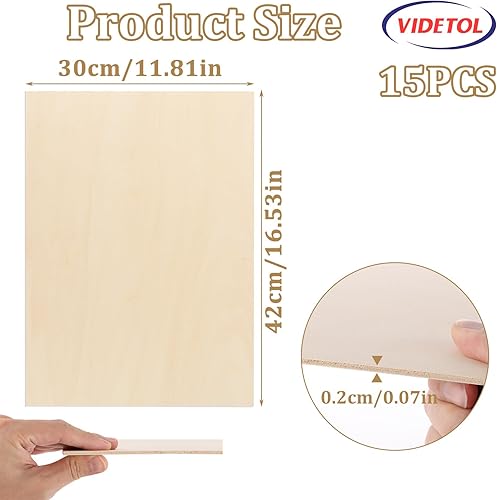 VIDETOL Lot de 15 feuilles de bois de balsa, 420 x 300 x 2 mm, feuilles de contreplaqué brut pour projets de bricolage, modélisme en bois, pyrogravure, peinture et gravure - Nail Gallerys
