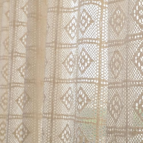 Yizunnu Rideau de fenêtre Vintage en Coton Beige Style bohème Chic tricoté à la Main pour Chambre à Coucher, Salon (150 x 220 cm) - Nail Gallerys