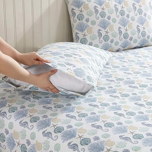 Beatrice Home Fashions Parure de lit en Microfibre à imprimé côtier, Douce et Confortable, Poches Profondes de 30,5 cm, Grand lit, Briella - Nail Gallerys