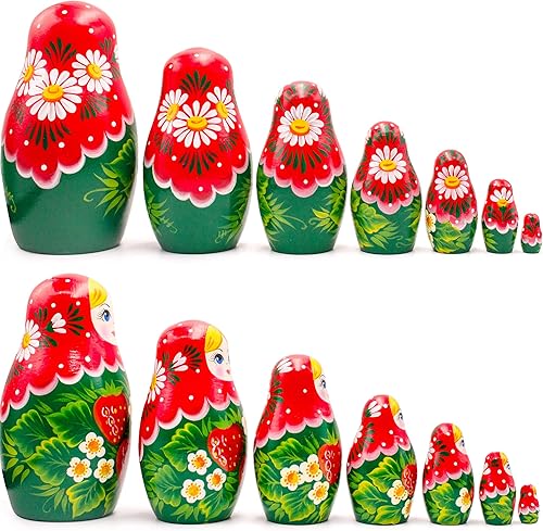 AEVVV Lot de 7 poupées russes gigognes – Poupée russe traditionnelle avec motif fraise – Coffret cadeau d'anniversaire Matriochka avec fraises - Nail Gallerys