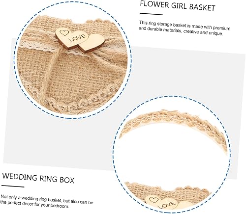 Artibetter 2 Pièces Boîte De Bague Porte-alliances Panier D'alliances Panier Cadeau En Forme De Coeur Paniers Cadeaux Pour Femmes Panier Cadeau Femme Bague Coeur Lin Manquer Poignée Bijoux - Nail Gallerys