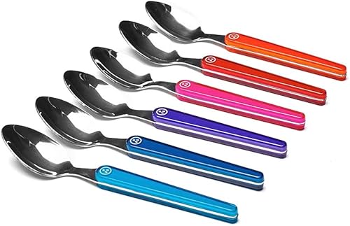 Laguiole Évolution - Coffret de 6 cuillères à café en acier inoxydable - Petites cuillères manche en ABS couleurs panachées multicolores - Set de couverts de table - Nail Gallerys