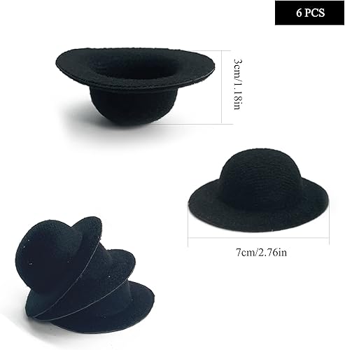 OHYER 6 Pièces Chapeaux de Feutre en Miniature Mini Chapeaux Artisanaux Mini Chapeaux Formel Poupée Chapeaux de Poupée Miniatures Bricolage pour Décoration de Fête et Ornements Vin Topper (Noir) - Nail Gallerys