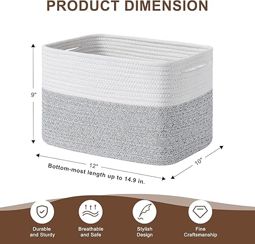 Homsorout Lot de 2 paniers de rangement en corde de coton tressé, empilables, pour salle de bain, chambre d'enfant, table de rangement, blanc et beige - Nail Gallerys