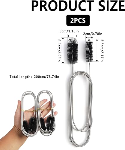 2 PCS Brosse de Nettoyage de Tuyau 200 cm, Brosse Canalisation en Acier Inoxydable et Nylon, Brosse Nettoyage Tuyaux Aquarium, Joint Carrelage, Cuisine et Salle de Bain - Nail Gallerys