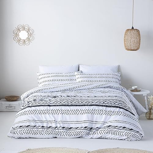 COTTON ARTean Housse de couette réversible ESVA grise pour lit de 135 cm, fermeture à boutons hypoallergénique - Nail Gallerys