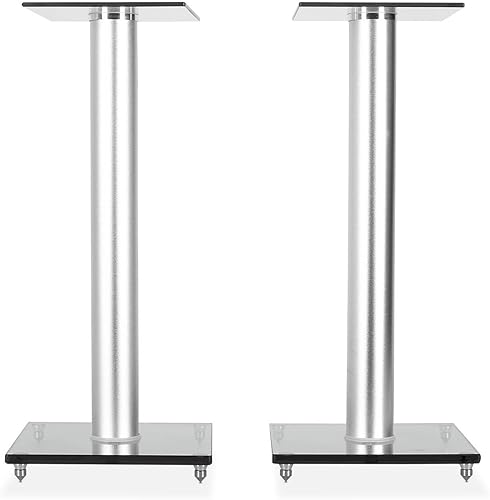 electronic star BS58 - Paire de Supports pour Enceintes, Supports de 58 cm, Faible Transmission des Vibrations, Charge maximale supportée : 10 kg, Style Bauhaus, Aluminium/Verre - Nail Gallerys