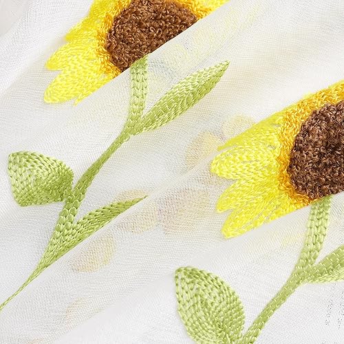 Yujiao Mao Rideau Cuisine Transparent Motif Tournesol Style Campagne Rideau Court Blanc HxL 60x120cm - Nail Gallerys