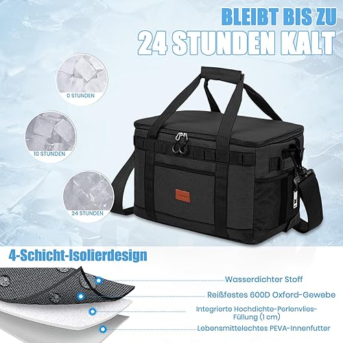Aipwerer Grand Sac Isotherme Repas 35L, Sac Réfrigéré Imperméable pour Pique-niques, Voyages, Courses et Camping | Pliable, étanche, avec Poches Extérieures et Bandoulière (Noir) - Nail Gallerys