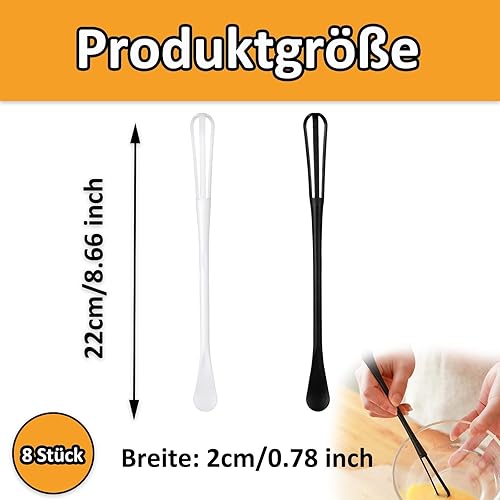 Lot de 8 mini fouets avec une petite cuillère - Petit fouet - 2 couleurs - Petit fouet manuel - Pour mélanger les œufs - Nail Gallerys