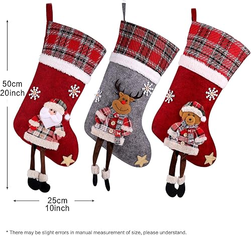 CACOE Chaussettes de Noël, 3 lot Sac Cadeau de Noël Cadeau de décoration Ours, élan, Père Noël Ornement Sac de Bonbons Bas de Décoration de Noel - Nail Gallerys