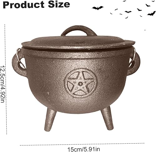 Coucher de chaudron Witchcraft, chaudron pentagram en fonte noire sorcières Cosplay Cauldron avec poignée et jambes Halloween 5.9x5.9x4.9 dans un chaudron multifonctionnel avec couvercle, en fonte de - Nail Gallerys