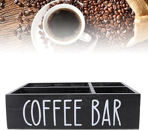 Organiseur de station de café pour comptoir de café, café, thé, condiments, panier de rangement en bois avec séparateur pour la maison, le bureau et la salle de pause (noir) - Nail Gallerys