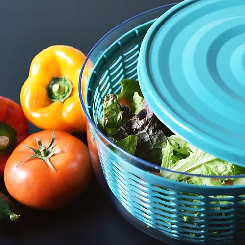 Navaris Essoreuse à Salade - Essore Salades avec Levier Poignée Grand Bol Capacité 5L et Couvercle Supplémentaire - Essoreuse Ø 26 cm - Sans BPA - Nail Gallerys