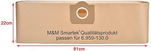 Sacs filtrants en papier tels que 6.959-130.0 compatibles avec KÄRCHER WD2, WD3, MV2, MV3, A2054, A2201, etc. de la marque M&M Smartek Germany (5, papier) - Nail Gallerys
