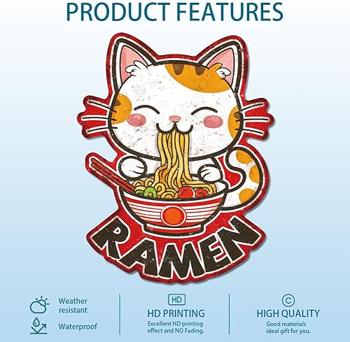 GLOBLELAND Plaque en métal vintage avec motif ramen - Motif chat mangeant de la nourriture - Pour maison, cafés, bars, boutiques, restaurants - Nail Gallerys
