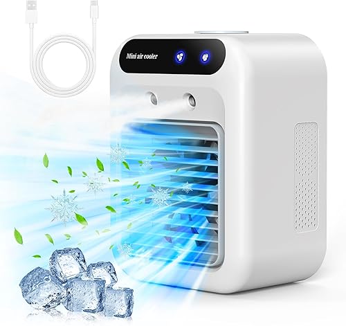 Climatiseur Portable, Climatiseur Mobile Silencieux, Refroidisseur d'air de 500 ml, Rafraichisseur d'air, 2 Vitesses, 2 Modes de Brumisation, Mini Climatiseur Adapté à la Coucher, Bureau - Nail Gallerys