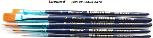 Pinceau Leonard Blue Line synthétique Série 80RO rond 4.10.16, Série 80PL. Brosse Plate 6.12. SET 5 PCS Pour aquarelle, peinture à l'huile et acrylique - Nail Gallerys