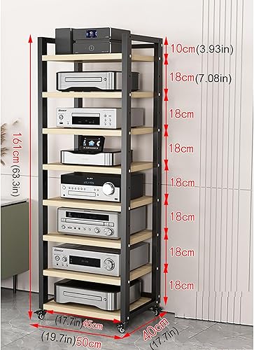 8-Tier Movable Audio/Video Media Stand Center,Modern AV Cabinet, CD Rack Entertainment Stereo Component Organizer with Height Adjustable Wooden Shelf for Home/Office/Theater(B) - Nail Gallerys