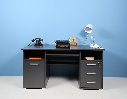 GERMANIA DIE MÖBELMACHER Bureau 0484-58, en Anthracite, avec tiroirs, 145 x 75 x 70 cm (l/h/p) - Nail Gallerys