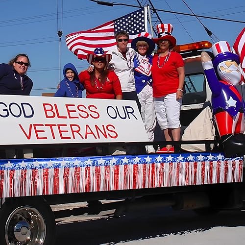 fayarrd Bannière frangeuse, guirlande de franges en papier d'aluminium | 4 juillet défilé en papier d'aluminium Full Garland Fringe,4x fond adhésif rouge étoile bleu blanc étoile colorée à la famille, - Nail Gallerys