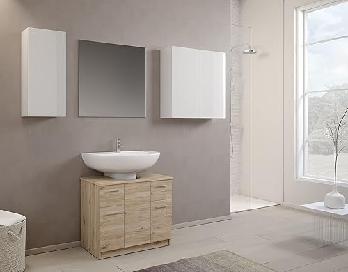 Mama Store Base de Couvre-Colonne avec 2 Portes et 2 tiroirs, chêne Naturel, L. 70 cm x P. 46 cm x H.62 cm - Nail Gallerys