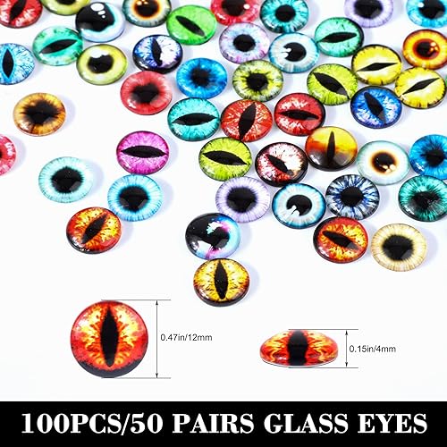 MWOOT 100 Pièces 12mm Couleur Yeux de Cristal en Boîte, Fake Glass Eyes Yeux de Chat en Cristal Dragon Poupées Oiseau Yeux de Cristal, Yeux pour Crochet Peluche Fabriquer Poupées Fournitures - Nail Gallerys