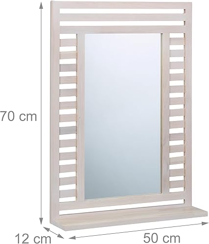 Relaxdays Miroir Mural, Surface de Rangement, Cadre en Bois de Noyer, Dimensions totales HLP : 70 x 50 x 12 cm, Blanc - Nail Gallerys