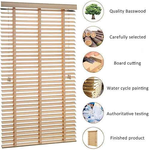 Stores vénitiens en bois massif 50 cm, 120 cm avec lattes de 50 mm – Volets horizontaux occultants pour fenêtre, stores vénitiens en bois massif – 50 x 90 cm (l x H) - Nail Gallerys
