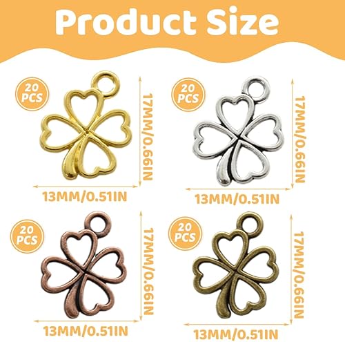 RAMGLYO 80 Pièces Porte-Bonheur Trèfle à 4 Feuilles, Pendentif Métal pour Collier, Bracelet, Boucles d'Oreilles, Déco (Petit/Mini) - Nail Gallerys