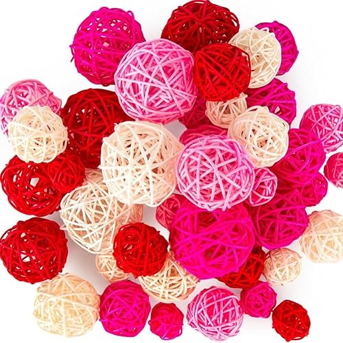 Lot de 42 boules en rotin rose pour remplissage de vase, mariage, fête d'anniversaire, décoration de table de maison - Nail Gallerys
