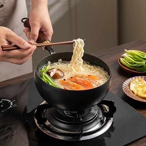 Poêle japonaise en fer forgé, bord haut, anti-adhésif, avec couvercle en bois, pour cuisinière à induction, cuisinière à gaz (28 cm + couvercle en bois) - Nail Gallerys