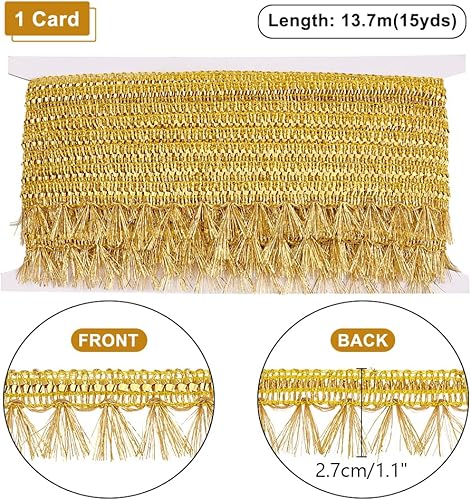 PH PandaHall 13.7 m Bordure à Franges Dorée 27mm Ruban de Dentelle Filigrane avec Bordure de Couture à Pompon Garniture Décorative en Tissu Tressé en Polyester pour Rideau Abat Jour Costume - Nail Gallerys