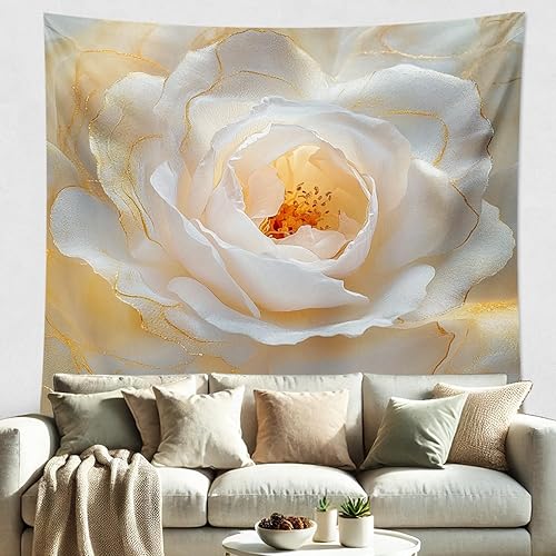 Tapisserie élégante à fleurs blanches, motif floral bohème apaisant, décoration murale, esthétique printanière pour chambre à coucher, salon, cabine 203 x 152 cm - Nail Gallerys