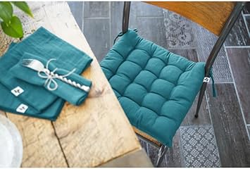 Coussin/Galette de Chaise 38 x 38 cm en Coton avec nouettes - Kala - Beige - Nail Gallerys