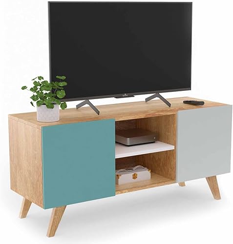 IDMarket - Meuble TV 113 cm scandinave Alice Bleu, Gris et Blanc - Nail Gallerys