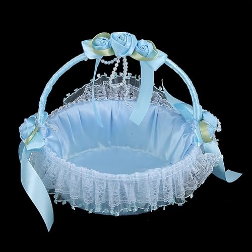 Panier de Fille de Fleur de Mariage, Panier de Fleurs en Dentelle élégante avec Poignée Panier-cadeau de Bonbons pour les Fournitures de Fête de Banquet de Mariage D'anniversaire(Bleu) - Nail Gallerys