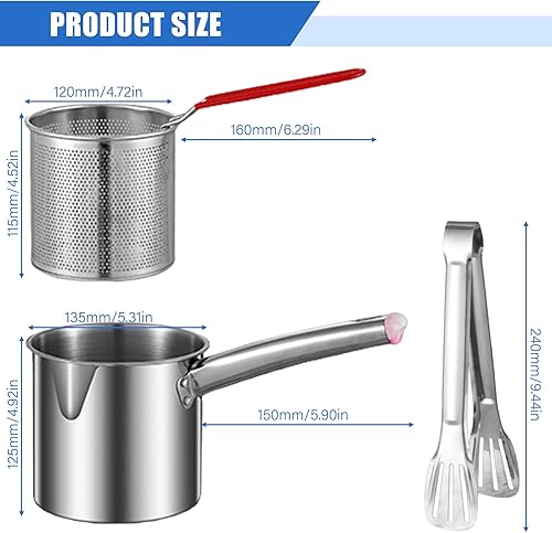 marmite à frire de 1,8 l en acier inoxydable, bac à graisse avec filtre à mailles fines, pot filtre à huile avec couvercle, marmite avec panier à friture et pince à barbecue pour frire des frites, du - Nail Gallerys