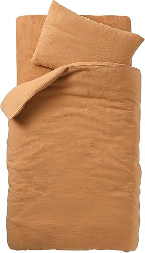 VERTBAUDET Parure bébé Housse de Couette + taie d'oreiller Unie en Gaze de Coton Bio* Ocre 100x140 40x60 - Nail Gallerys