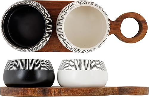 Cosy & Trendy Service Apéro en Grès Etosha : 1 Plateau de Service + 2 x Bols D7,5Xh5,2Cm, Noir - Nail Gallerys