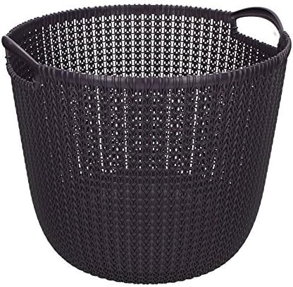 CURVER Panier de Rangement Rond 30L, Aspect Tricot - Pour Ranger le Salon, la Chambre, la Salle de Bain ou le Bureau - 39,5 x 38 x 33,4 cm - Bleu Gris - Nail Gallerys