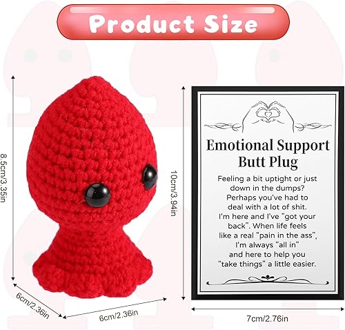 TOYMIS Jouet Tricoté Positif, Plug Anal Drôle Crochet Fait Main avec Grande Carte Peluche Émotionnelle Cadeaux Soutien Positif Décorations Parfaites Maison Bureau Chambre à Coucher Fêtes(Rouge) - Nail Gallerys